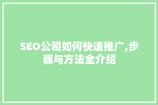 SEO公司如何快速推广,步骤与方法全介绍