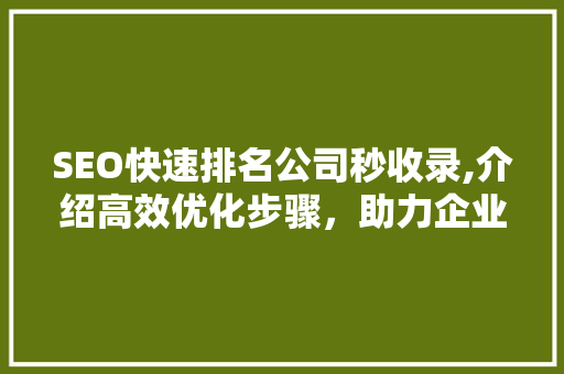 SEO快速排名公司秒收录,介绍高效优化步骤，助力企业快速提升网站流量